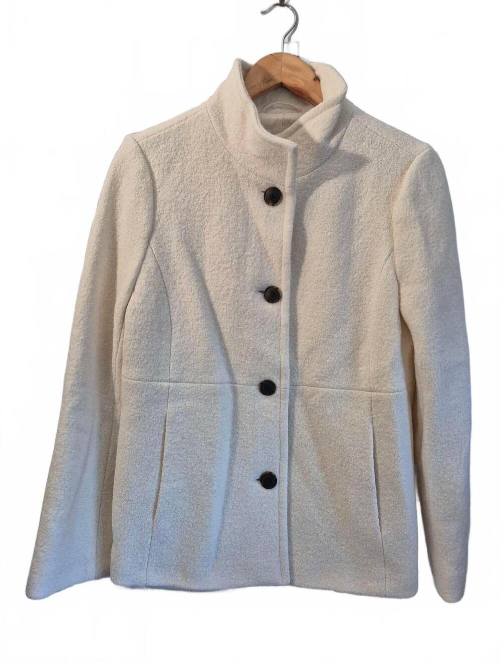 Lands’ End Women’s Cream White Wool Blend Short Jacket Coat Size 10P NWOT